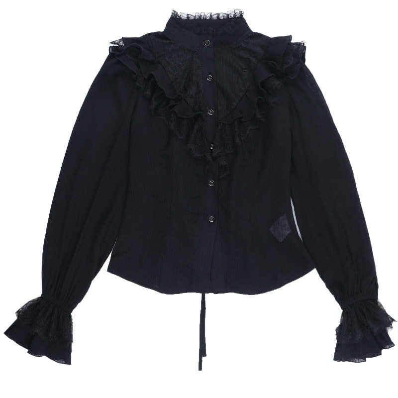 LADYGHOST_Black_Victorian_Gothic_Long_Sleeve_Lace_Trim_Women&