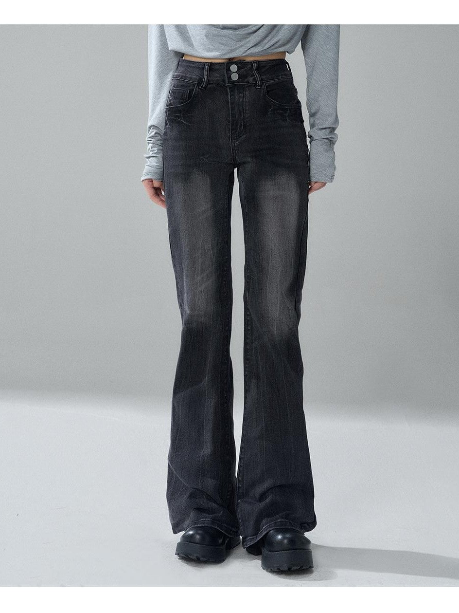 LADYGHOST Black Washed High Waist Pockets Women&