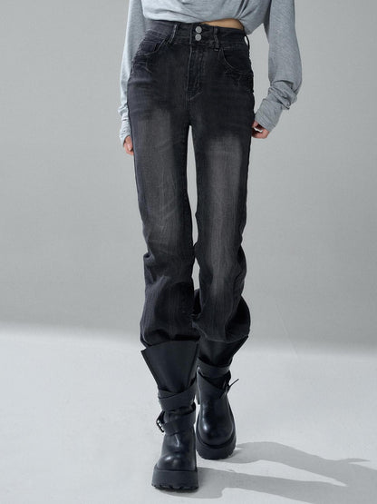 LADYGHOST Black Washed High Waist Pockets Women&