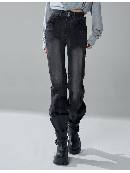 LADYGHOST Black Washed High Waist Pockets Women&