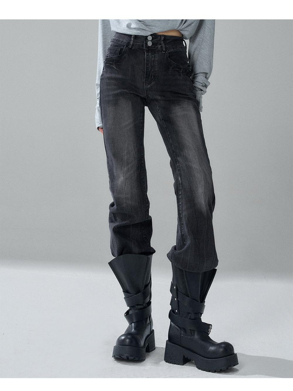 LADYGHOST Black Washed High Waist Pockets Women&