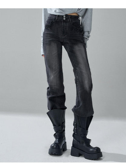 LADYGHOST Black Washed High Waist Pockets Women&