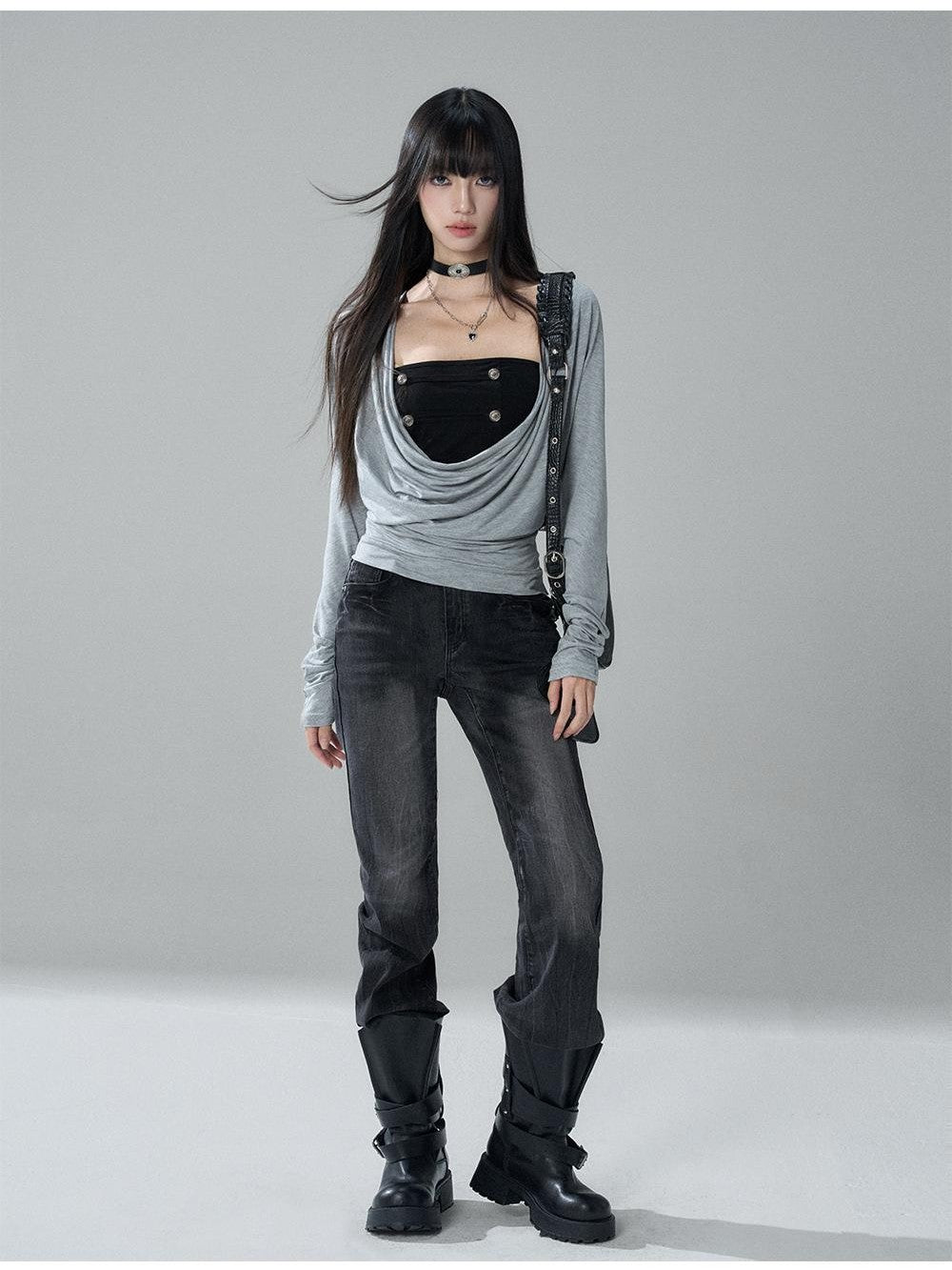 LADYGHOST Black Washed High Waist Pockets Women&