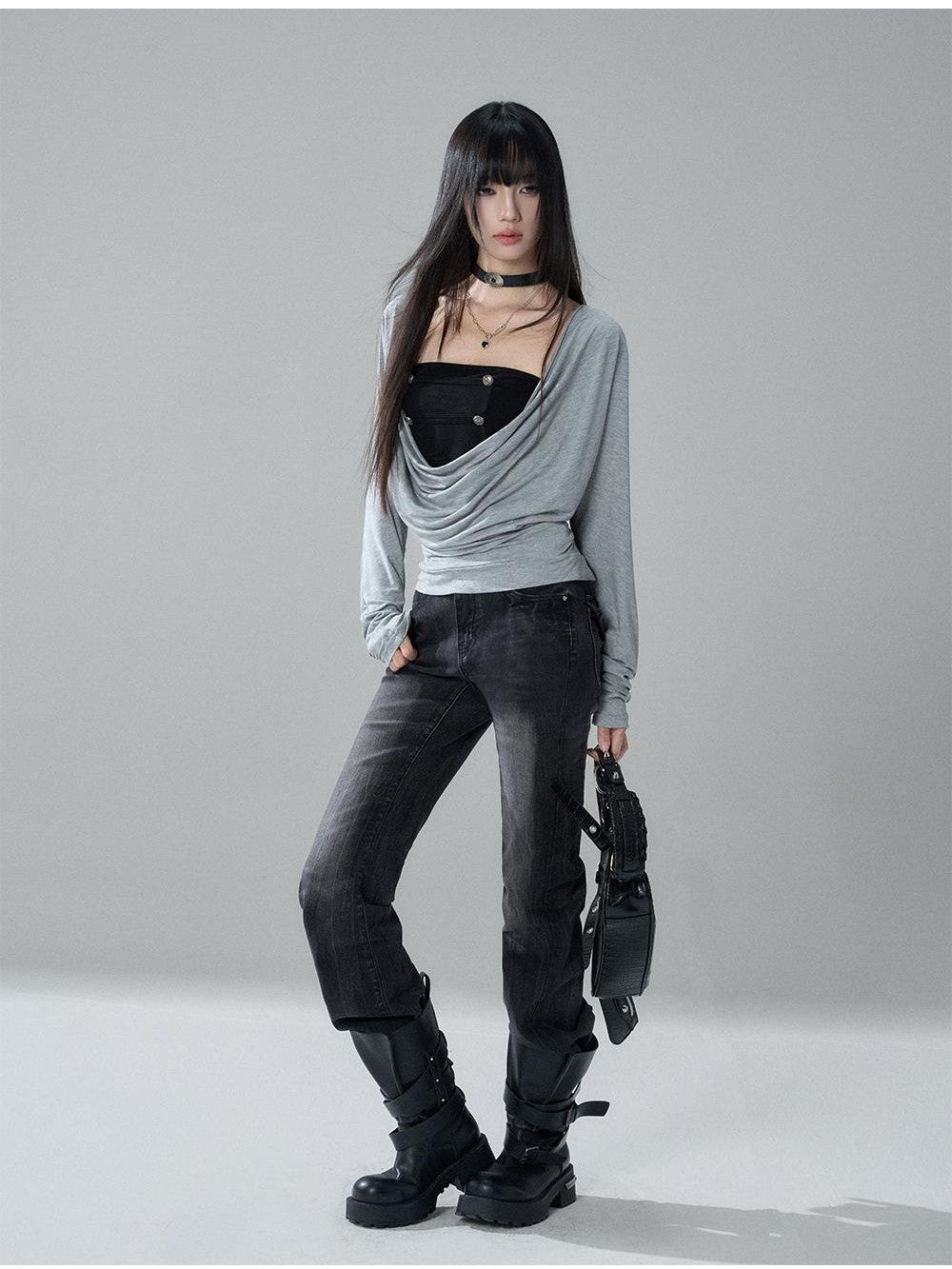 LADYGHOST Black Washed High Waist Pockets Women&