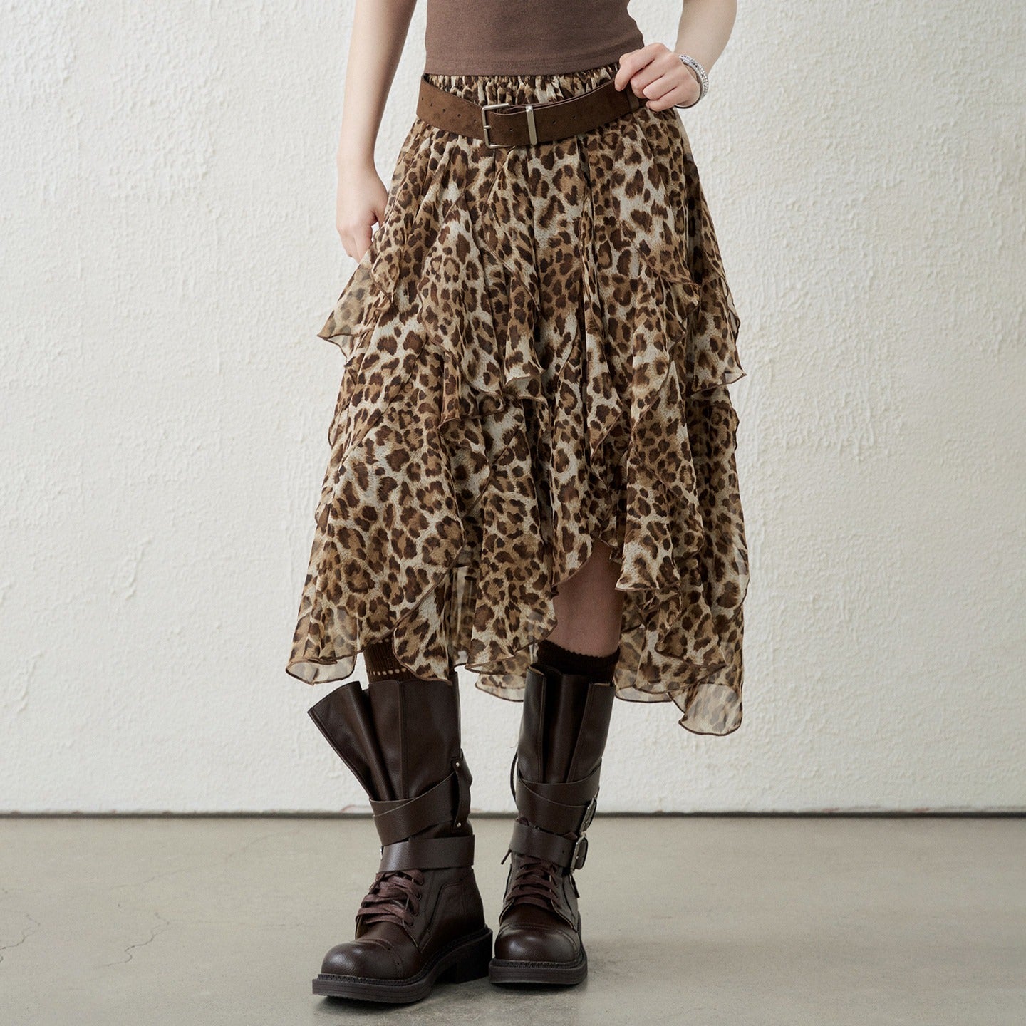 LADYGHOST_Brown_Leopard_Print_A_Line_Asymmetric_Ruffle_Women&