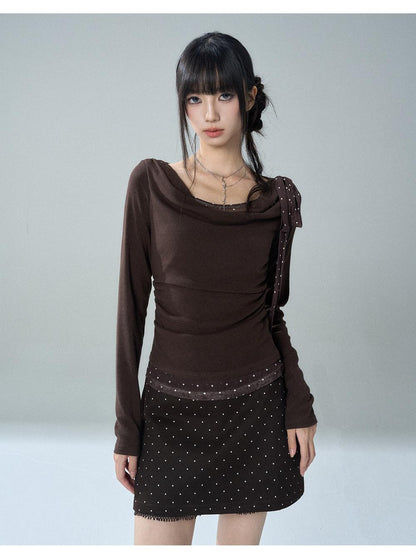LADYGHOST Brown Polka Dot Lace Print Bodycon Women&