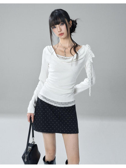 LADYGHOST Brown Polka Dot Lace Print Bodycon Women&