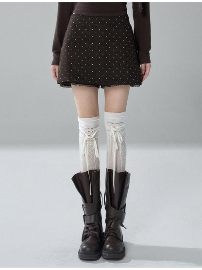 LADYGHOST Brown Polka Dot Lace Print Bodycon Women&