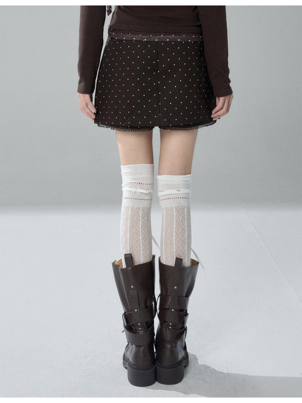 LADYGHOST Brown Polka Dot Lace Print Bodycon Women&