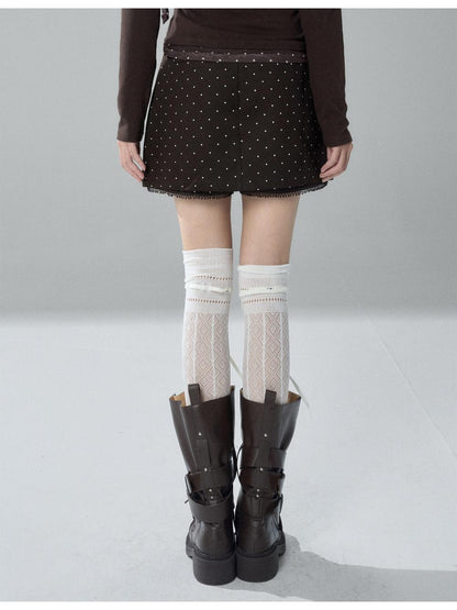 LADYGHOST Brown Polka Dot Lace Print Bodycon Women&