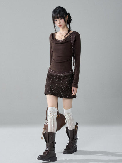 LADYGHOST Brown Polka Dot Lace Print Bodycon Women&