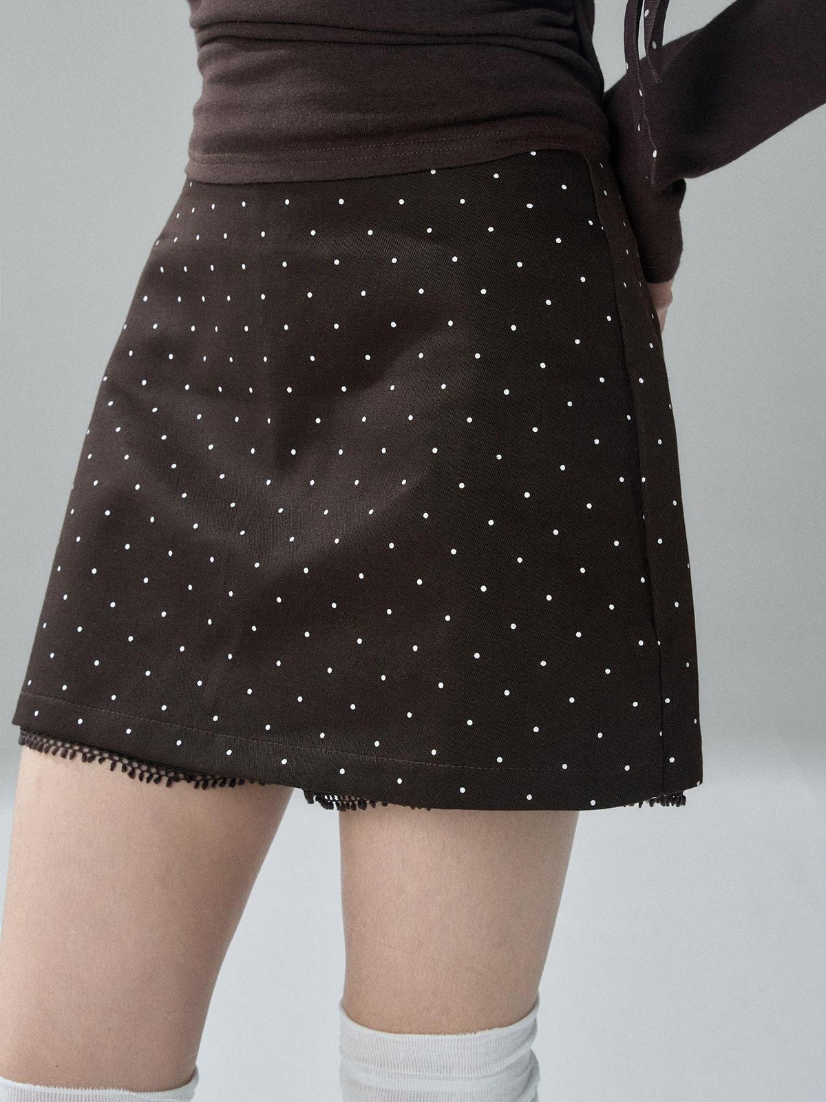 LADYGHOST Brown Polka Dot Lace Print Bodycon Women&