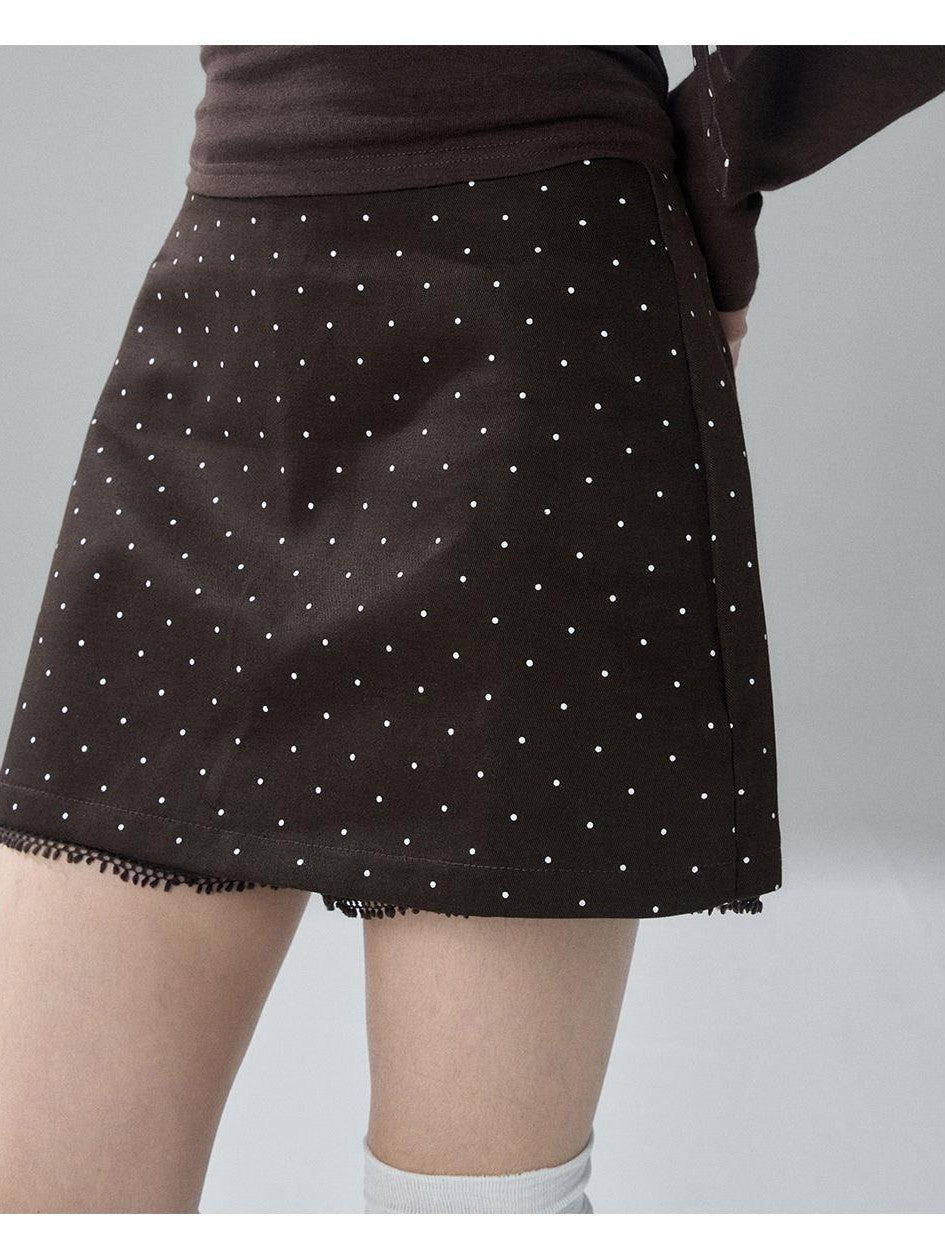 LADYGHOST Brown Polka Dot Lace Print Bodycon Women&
