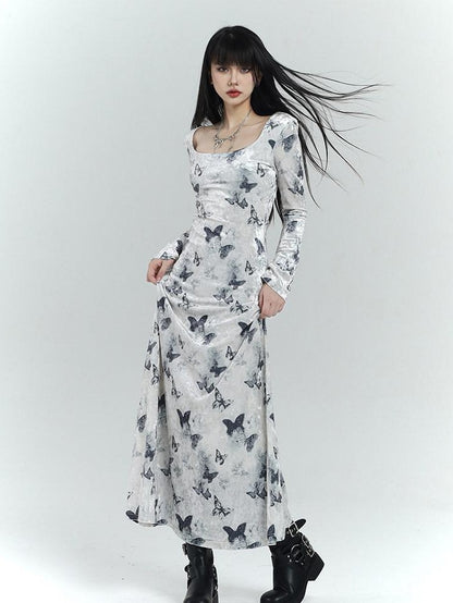 LADYGHOST Butterfly Print Long Sleeve New Chinese Women&