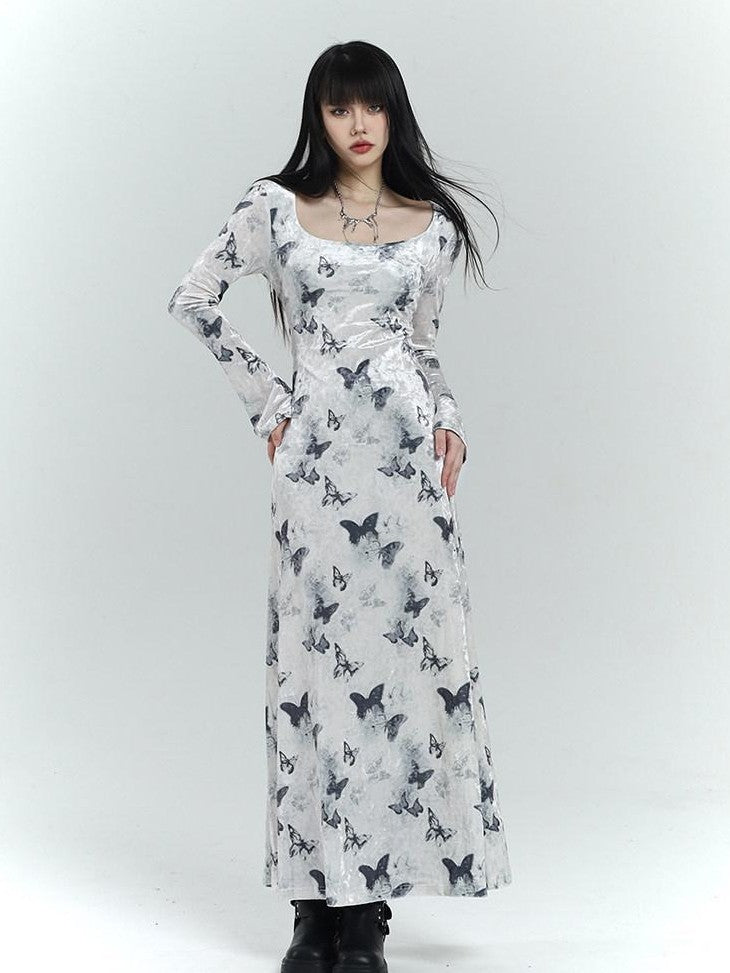 LADYGHOST Butterfly Print Long Sleeve New Chinese Women&