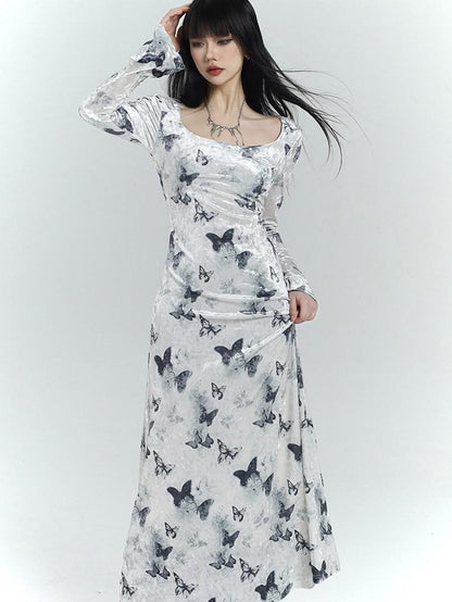 LADYGHOST Butterfly Print Long Sleeve New Chinese Women&