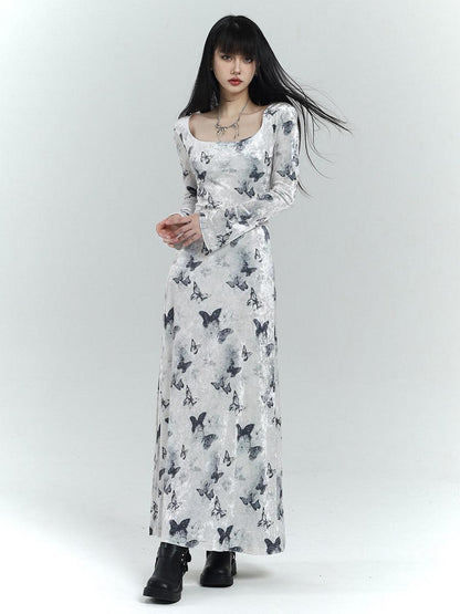 LADYGHOST Butterfly Print Long Sleeve New Chinese Women&