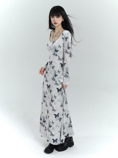 LADYGHOST Butterfly Print Long Sleeve New Chinese Women&