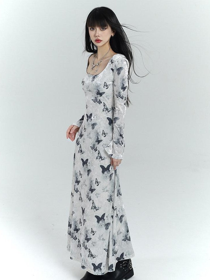 LADYGHOST Butterfly Print Long Sleeve New Chinese Women&