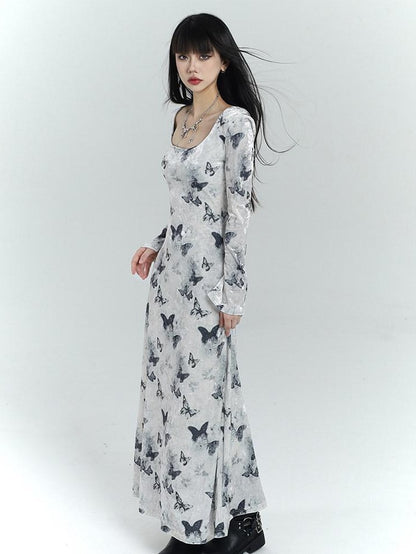 LADYGHOST Butterfly Print Long Sleeve New Chinese Women&