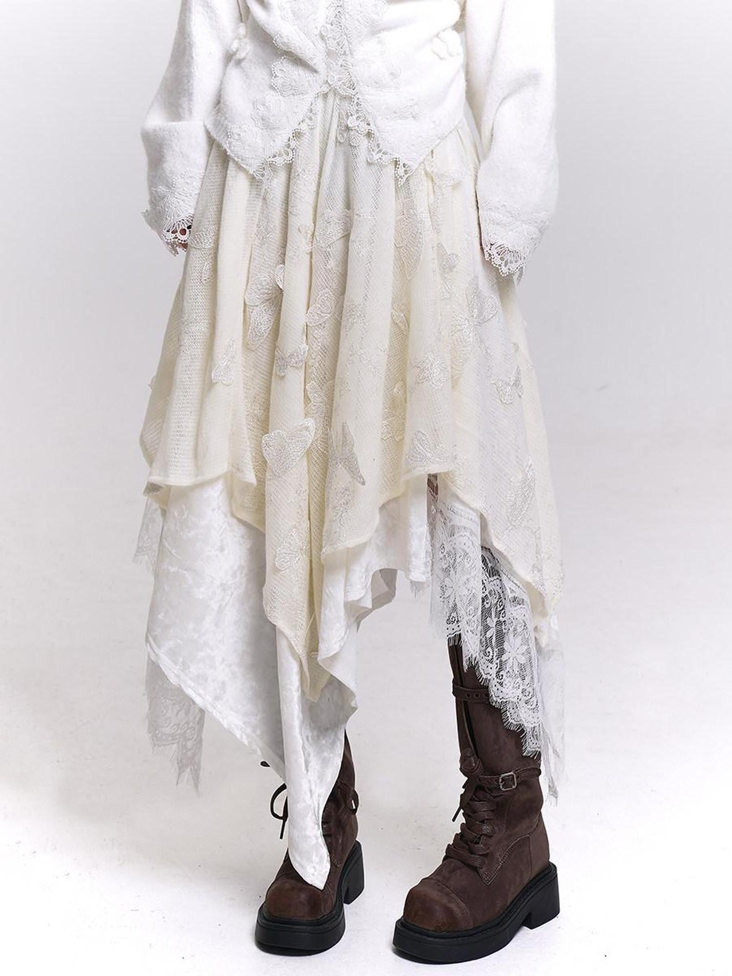 LADYGHOST Cream Butterfly Asymmetrical Drape Women&