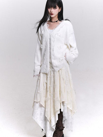 LADYGHOST Cream Butterfly Asymmetrical Drape Women&