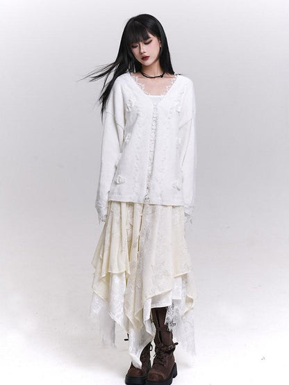 LADYGHOST Cream Butterfly Asymmetrical Drape Women&