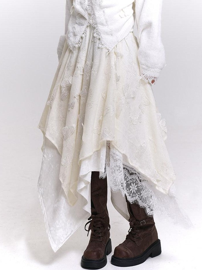 LADYGHOST Cream Butterfly Asymmetrical Drape Women&