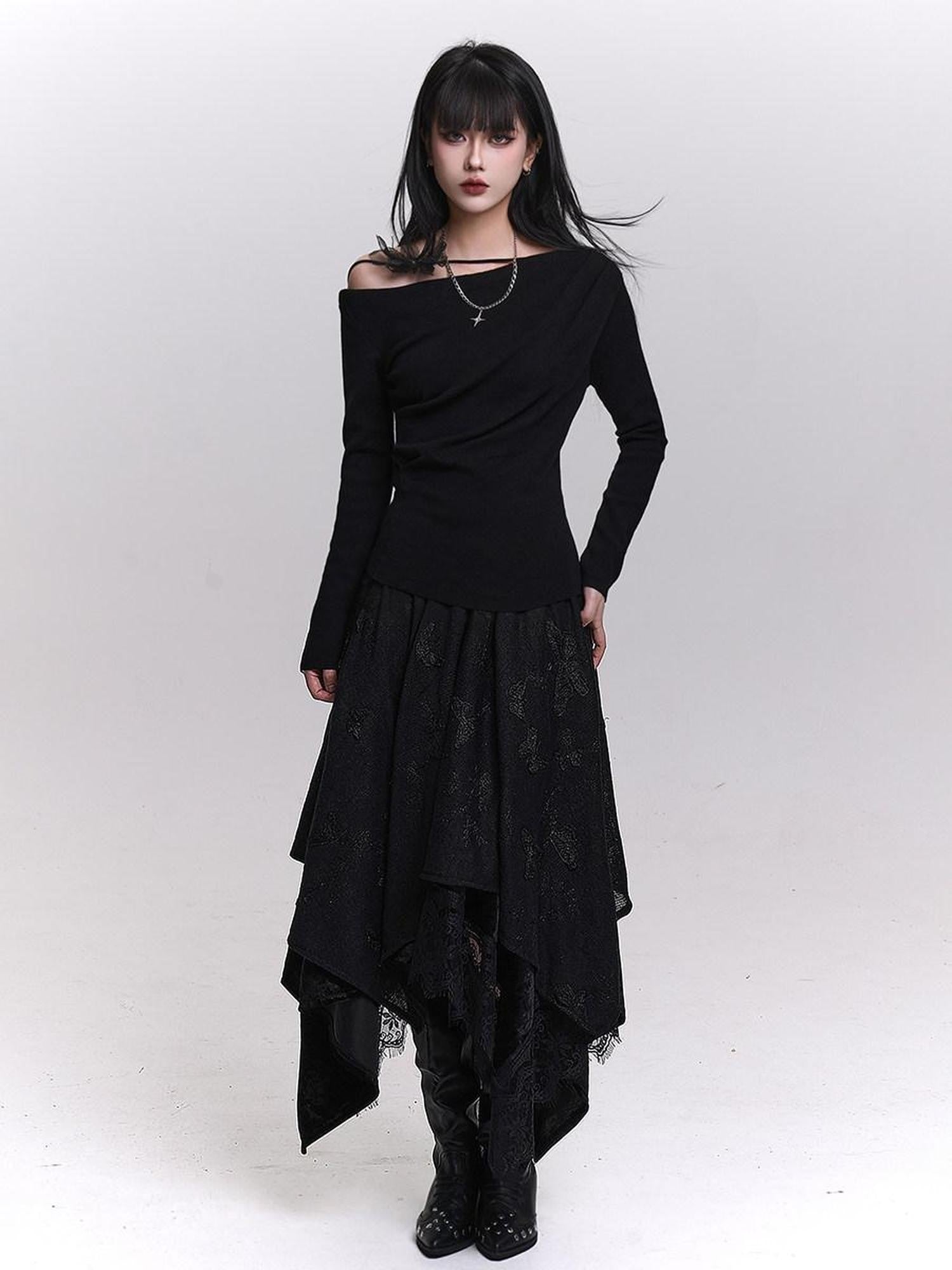 LADYGHOST Cream Butterfly Asymmetrical Drape Women&