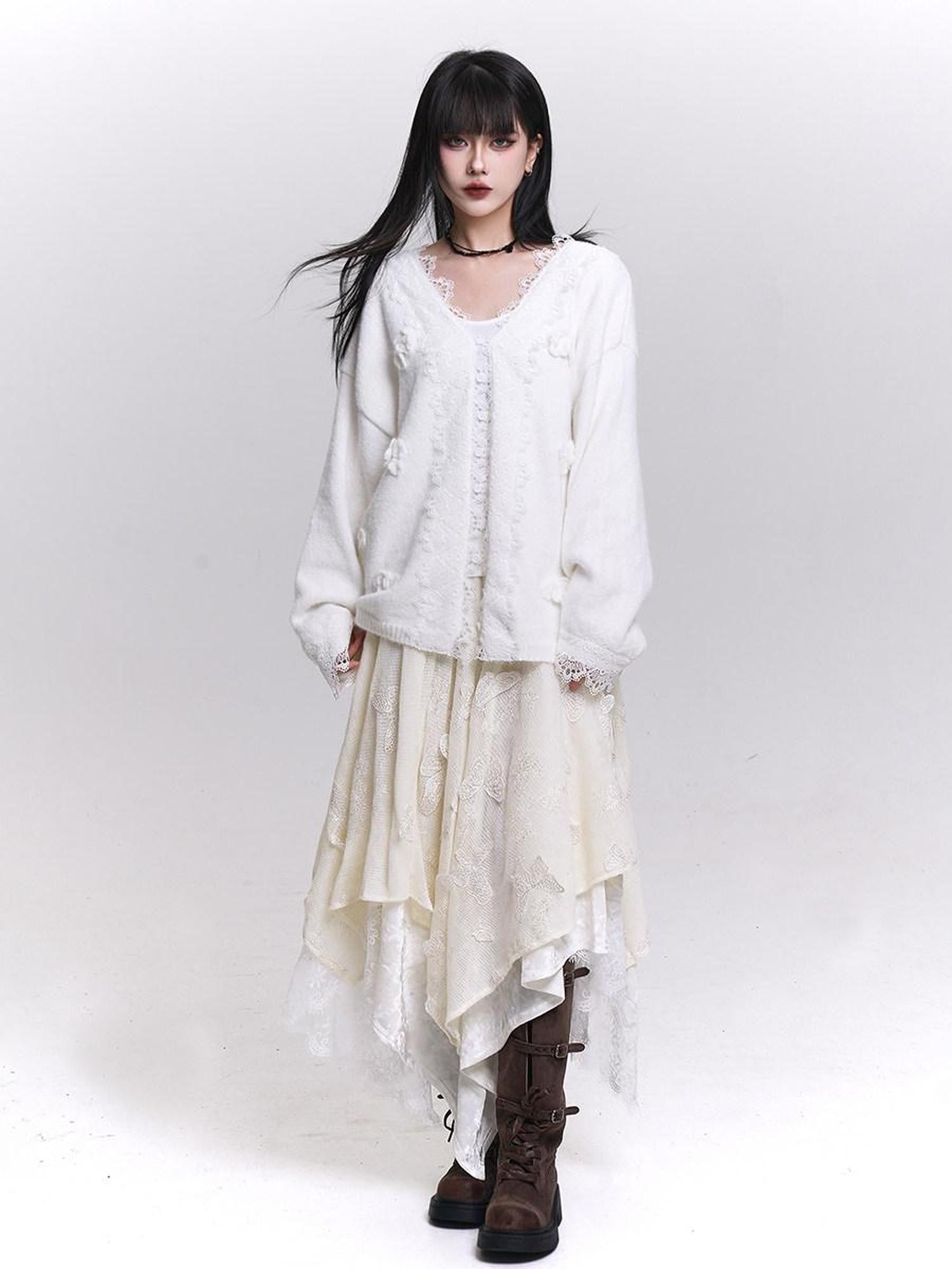 LADYGHOST Cream Butterfly Asymmetrical Drape Women&