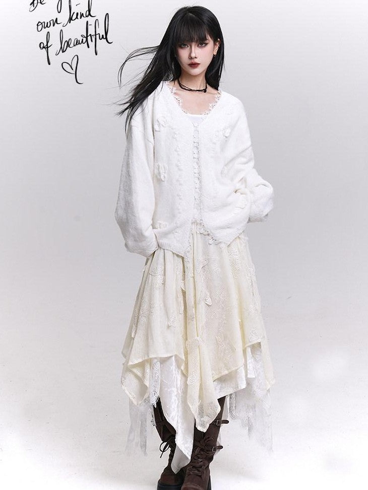LADYGHOST Cream Butterfly Asymmetrical Drape Women&