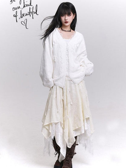 LADYGHOST Cream Butterfly Asymmetrical Drape Women&