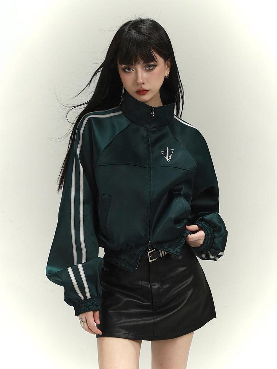 LADYGHOST Dark Green Ghost Girl Cropped Baseball Women&