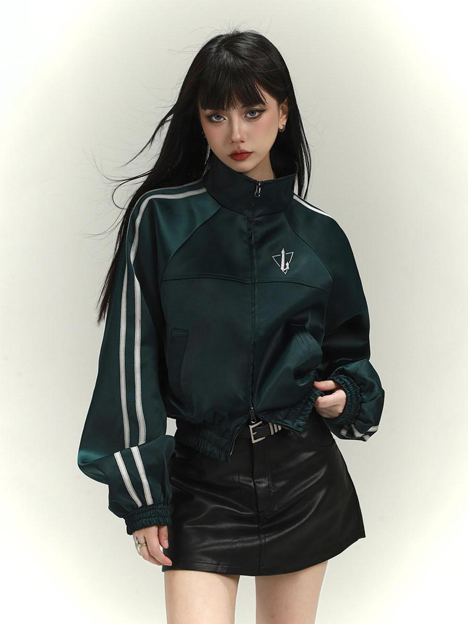LADYGHOST Dark Green Ghost Girl Cropped Baseball Women&