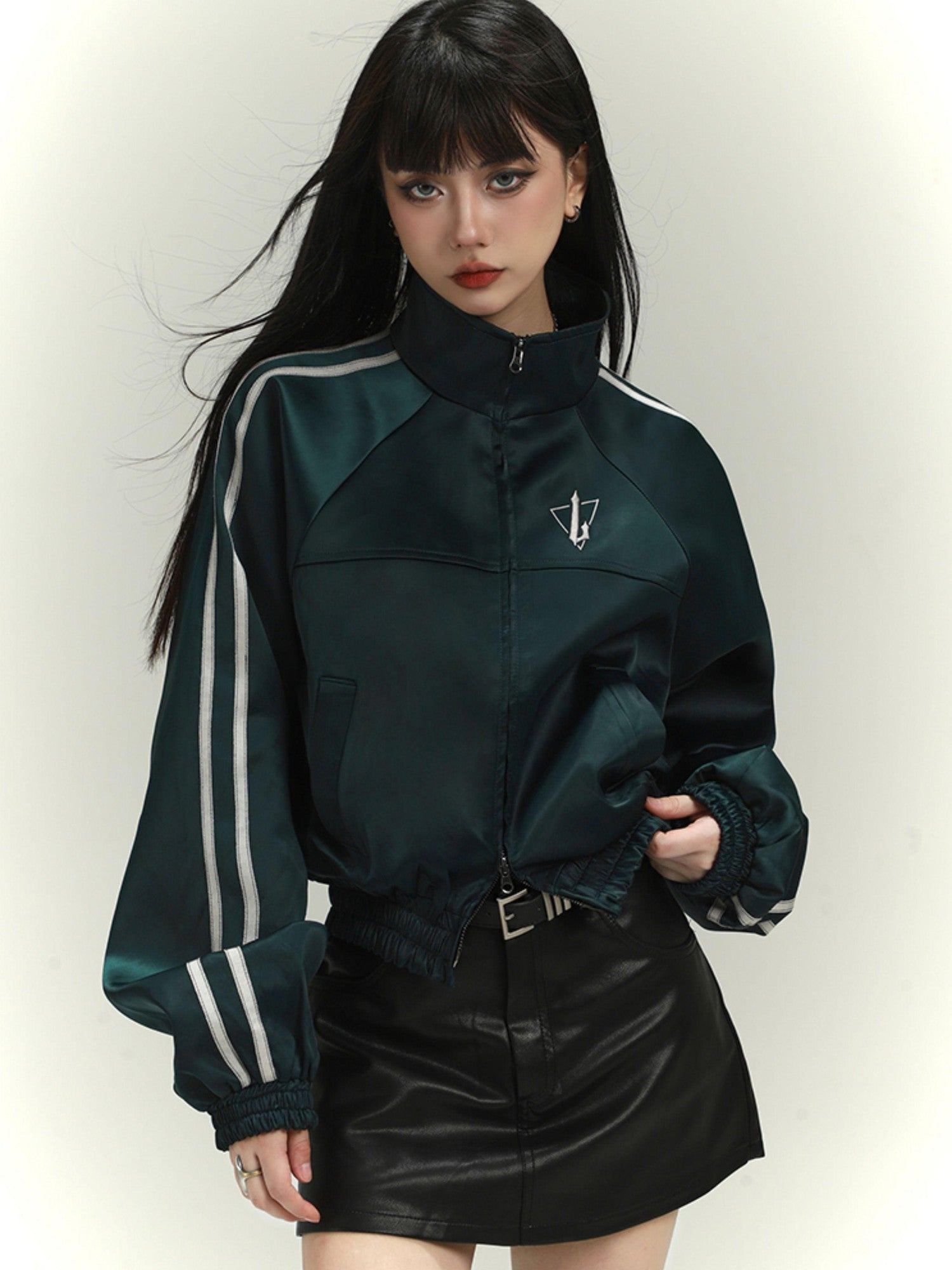 LADYGHOST Dark Green Ghost Girl Cropped Baseball Women&