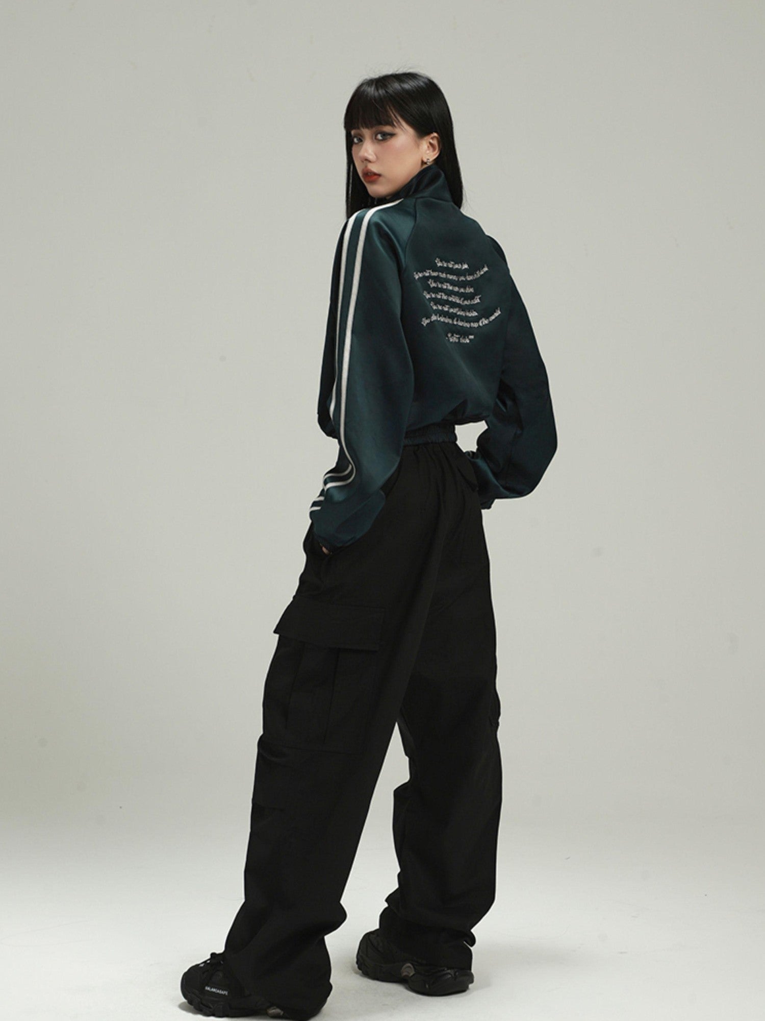 LADYGHOST Dark Green Ghost Girl Cropped Baseball Women&