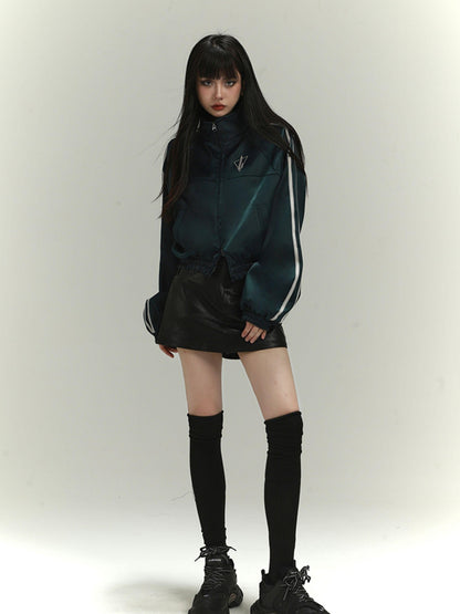 LADYGHOST Dark Green Ghost Girl Cropped Baseball Women&
