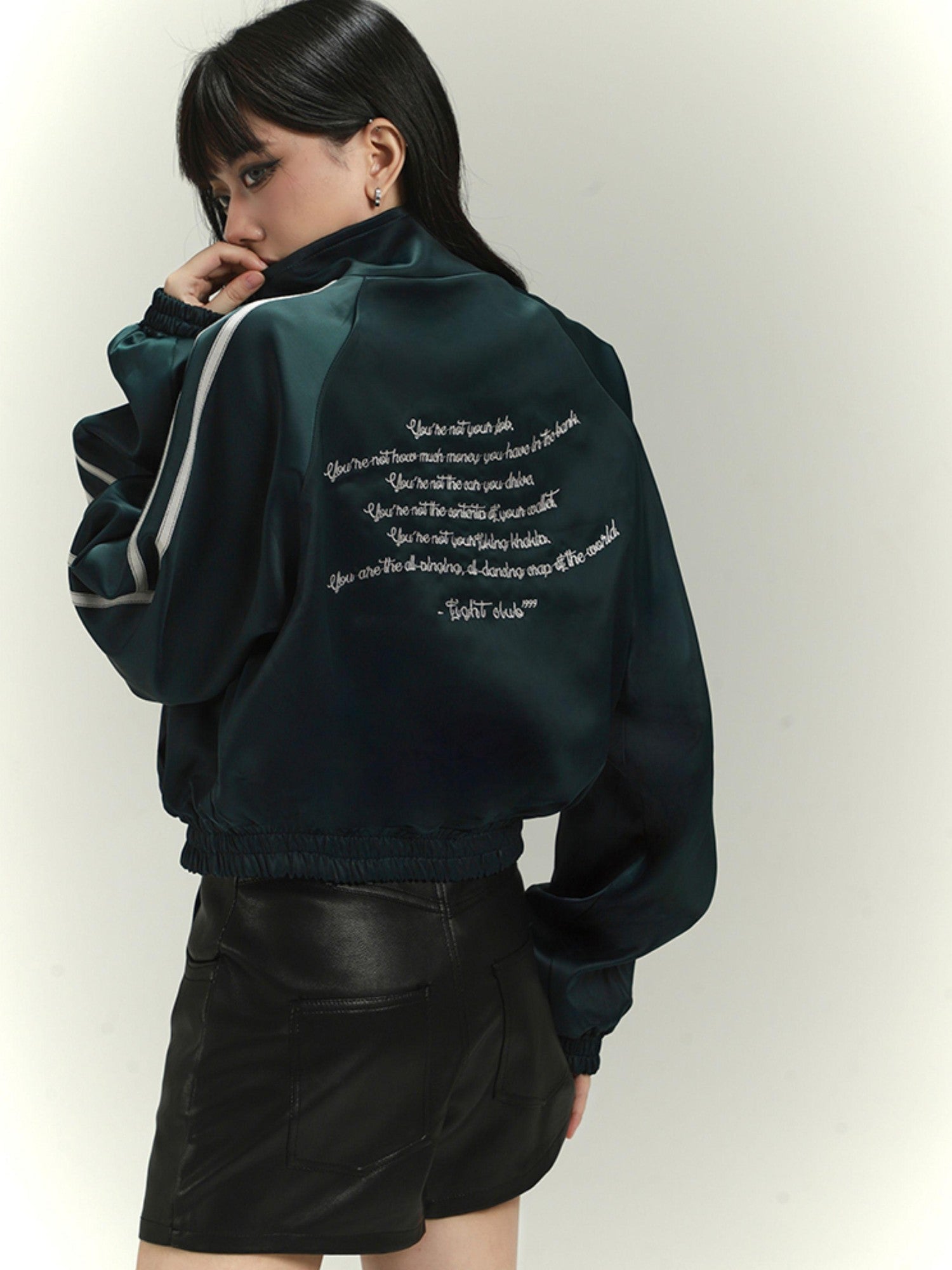LADYGHOST Dark Green Ghost Girl Cropped Baseball Women&