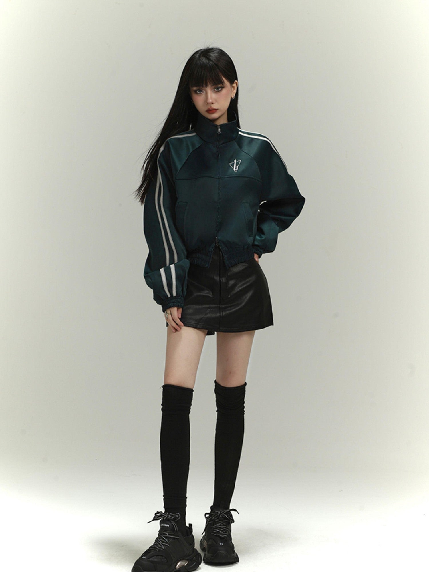 LADYGHOST Dark Green Ghost Girl Cropped Baseball Women&