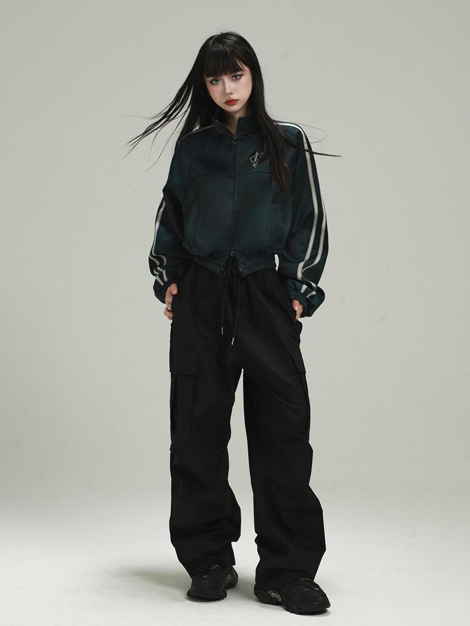LADYGHOST Dark Green Ghost Girl Cropped Baseball Women&