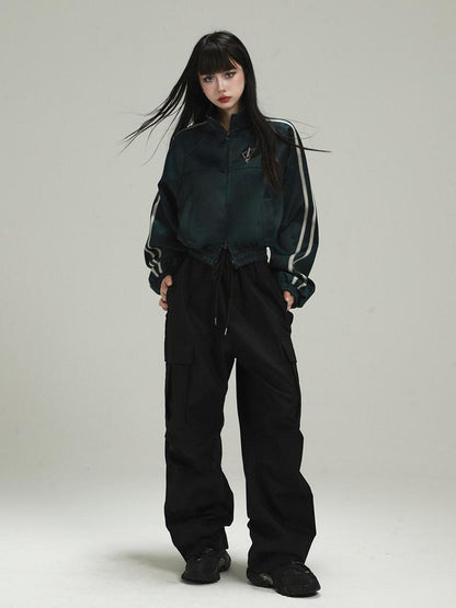 LADYGHOST Dark Green Ghost Girl Cropped Baseball Women&
