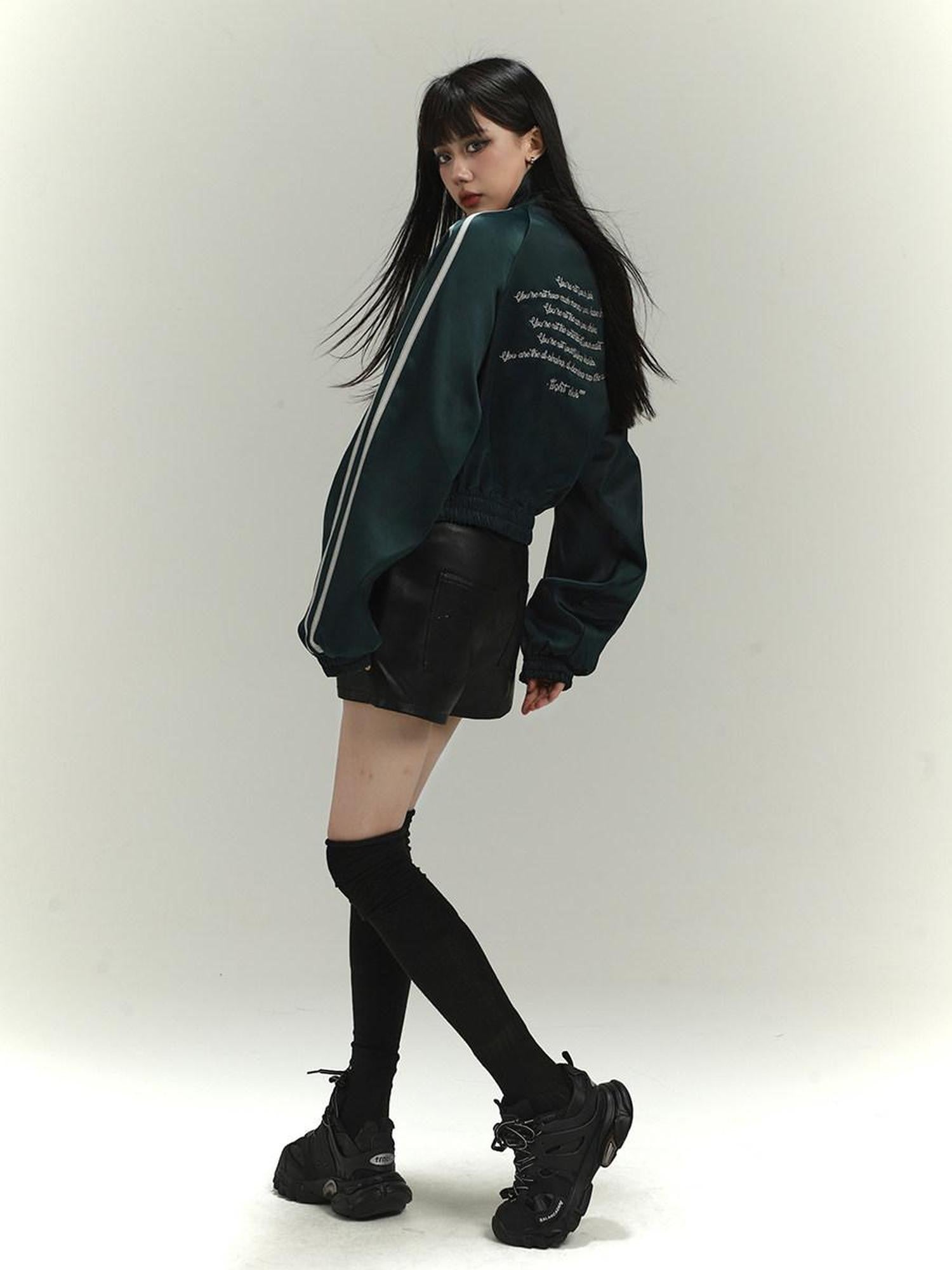 LADYGHOST Dark Green Ghost Girl Cropped Baseball Women&