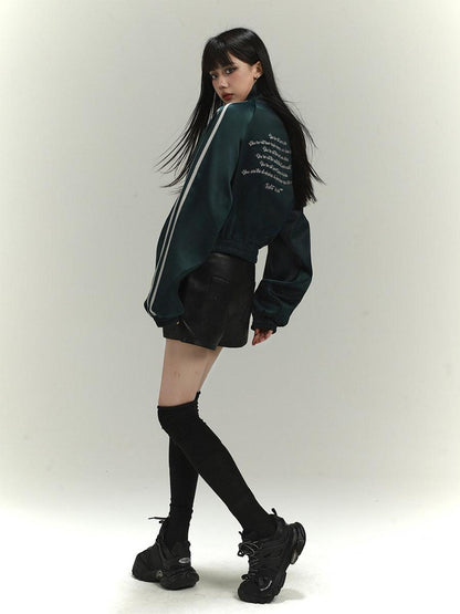 LADYGHOST Dark Green Ghost Girl Cropped Baseball Women&