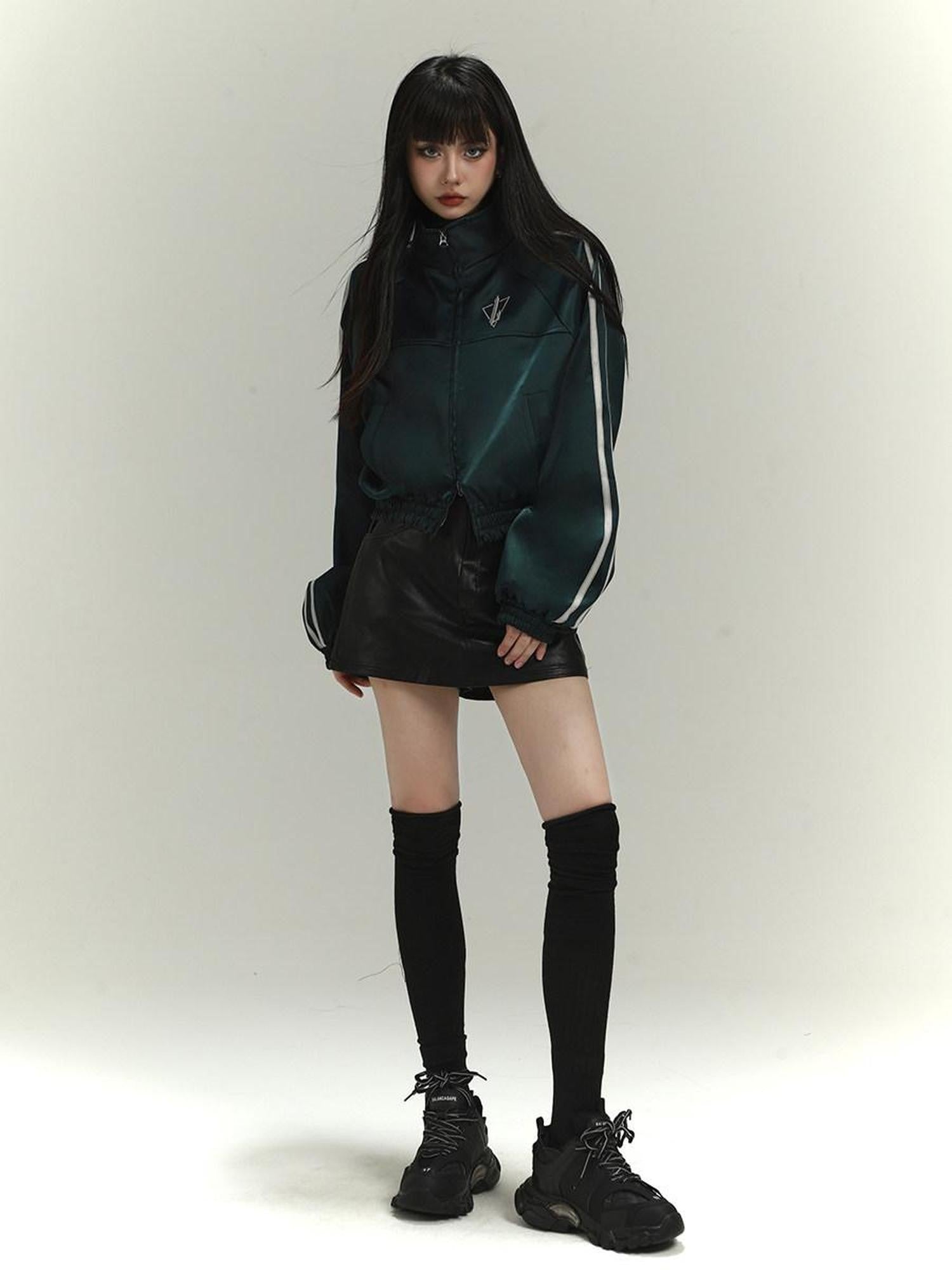 LADYGHOST Dark Green Ghost Girl Cropped Baseball Women&