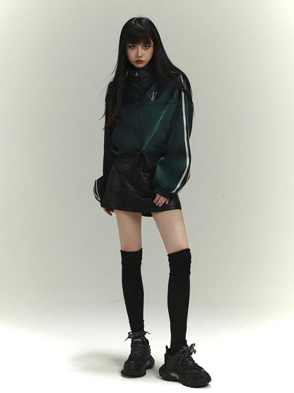 LADYGHOST Dark Green Ghost Girl Cropped Baseball Women&