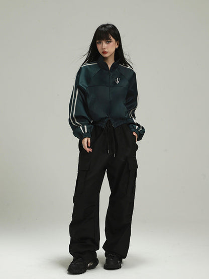 LADYGHOST Dark Green Ghost Girl Cropped Baseball Women&