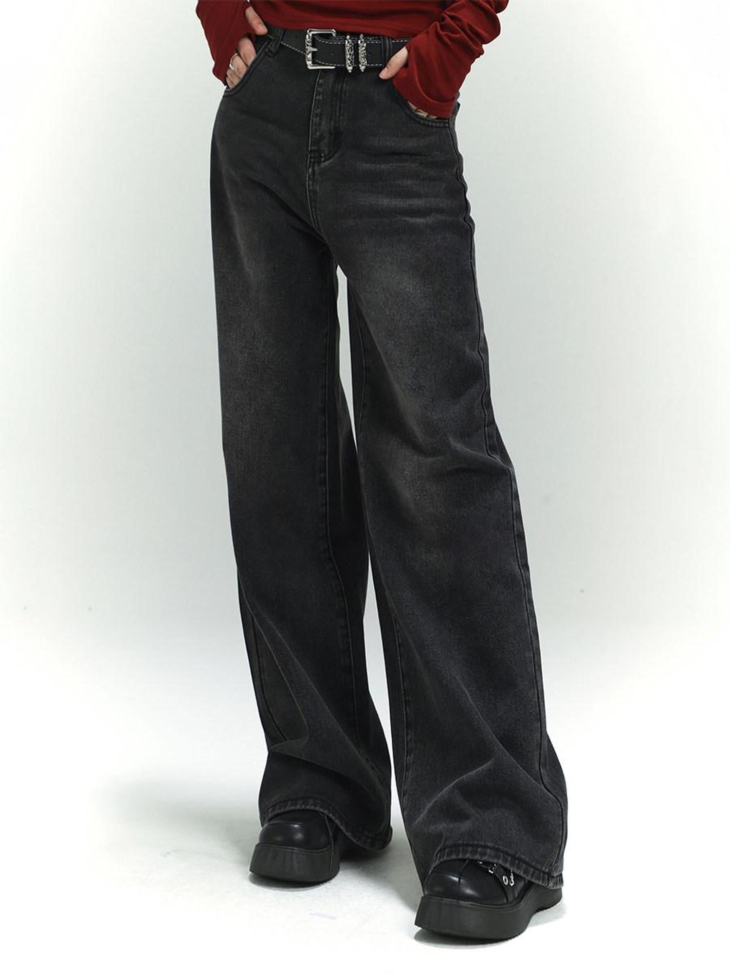 LADYGHOST Dark Wash Vintage Distressed Floor Length Women&