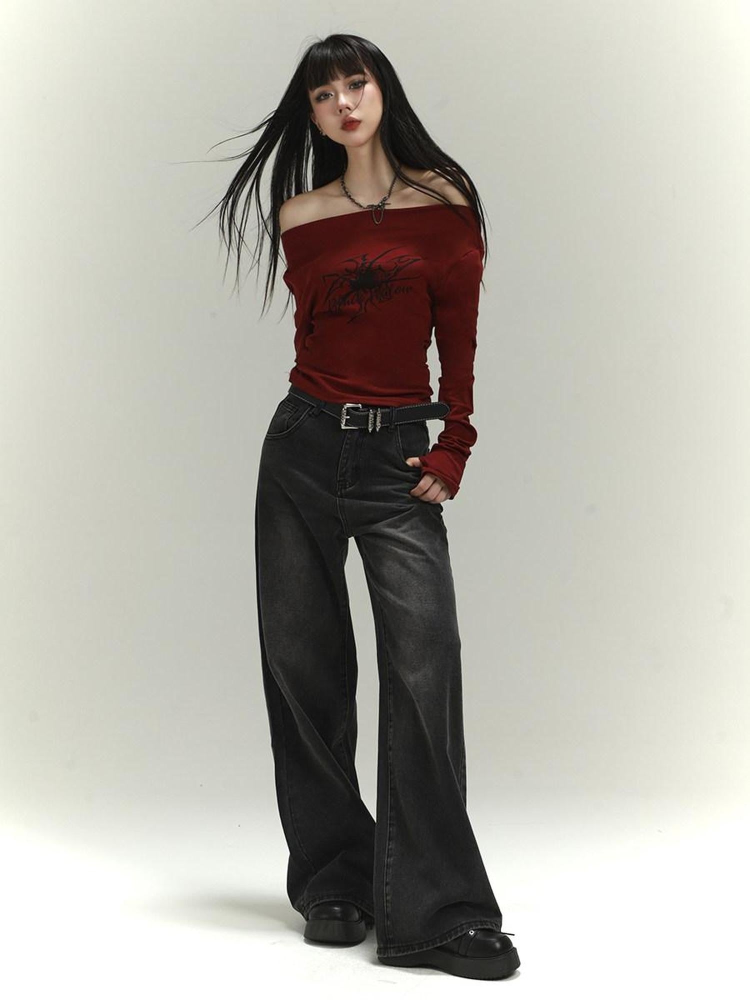 LADYGHOST Dark Wash Vintage Distressed Floor Length Women&