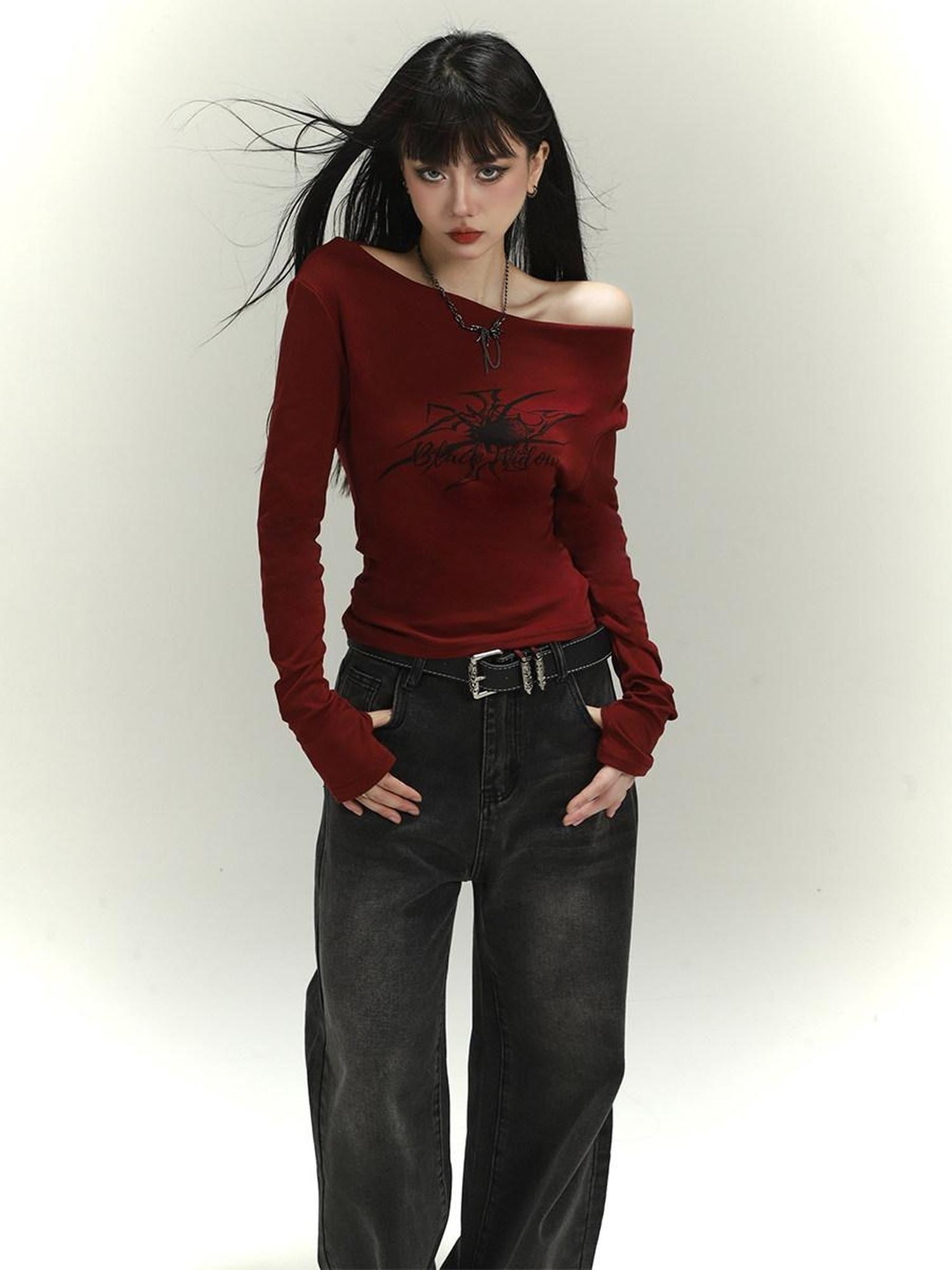 LADYGHOST Dark Wash Vintage Distressed Floor Length Women&
