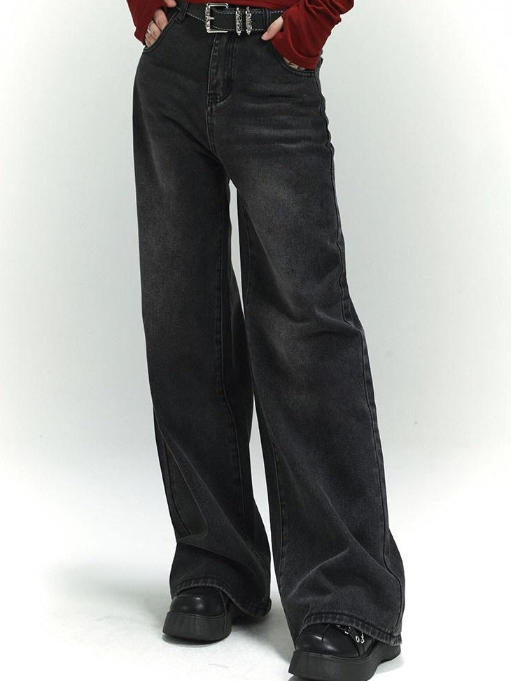 LADYGHOST Dark Wash Vintage Distressed Floor Length Women&